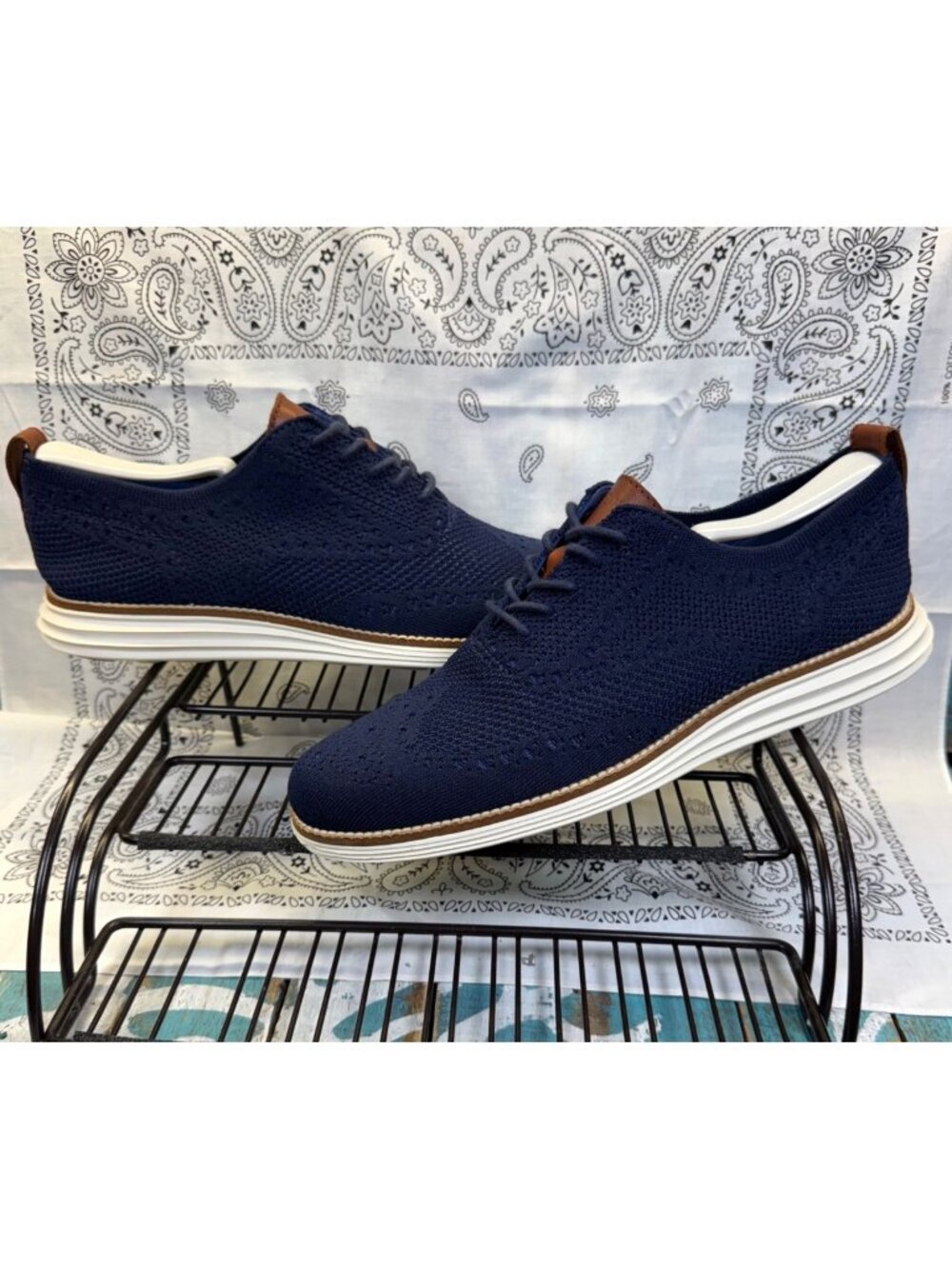 Cole Haan Shoes Navy Original Grand Stitchlite Wingtip Oxford Knit Mens 8.5EUC